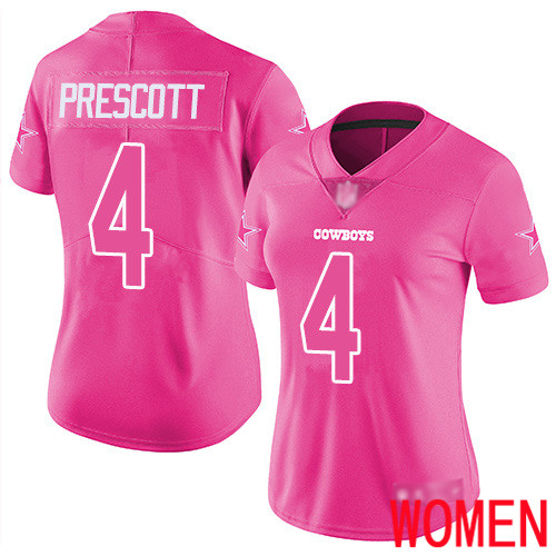 Women Dallas Cowboys Limited Pink Dak Prescott 4 Rush Fashion NFL Jersey